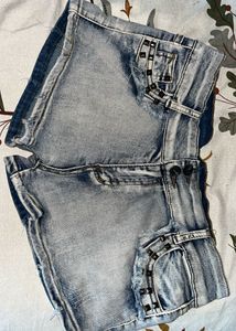 Distressed Denim Shorts with Studs
