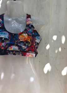 Edgy Skull Print Sports Bra