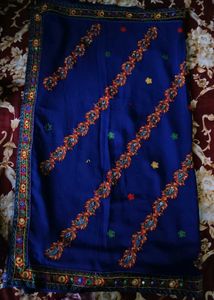Embroidered Navy Blue Saree