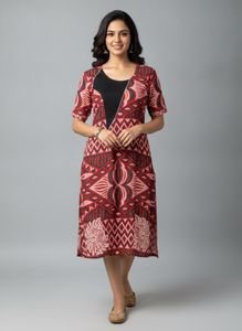 Red & Black Geometric Print kurti