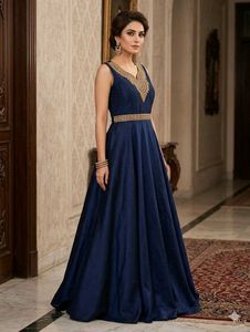Elegant Navy Blue Embellished Gown