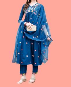 Stunning Blue Embroidered Kurta Set with Dupatta