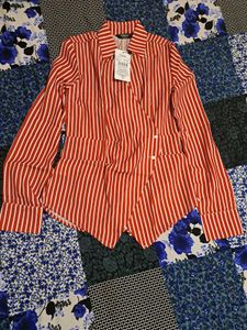 Shein Striped Button-Down handkerchief Red Shirt