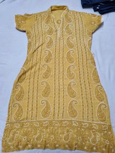 Mustard Yellow Embroidered Kurti