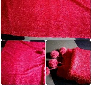 Vibrant Red Pom-Pom Shawl