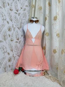 Sheer Pink Babydoll with Butterfly Accents