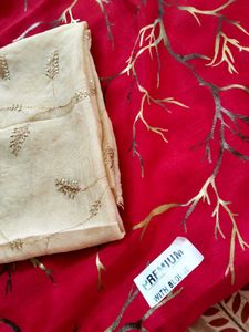 Vibrant Pink Saree with Gold Print
