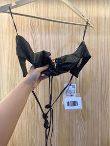 ZARA Black Faux Leather Ruched Crop Top