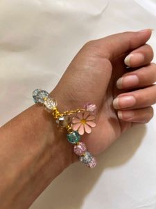 Colorful Beaded Bracelet with Flower Charm