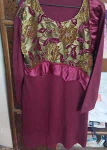Maroon Embroidered Kurta