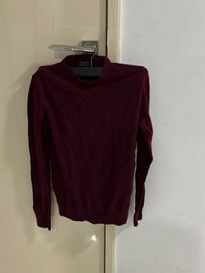 Zara Men's Maroon Crew Neck Sweater