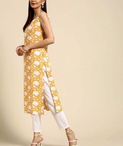 Yellow Floral Sleeveless Kurta
