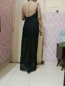 Black Sleeveless Net Long Dress