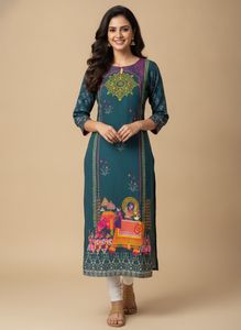 Rangriti  Teal Kurta with Vibrant Elephant