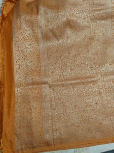 Mustard semi crepe Saree with Temple Motifs