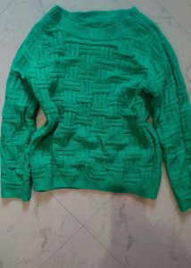 Green Textured Knit Sweater