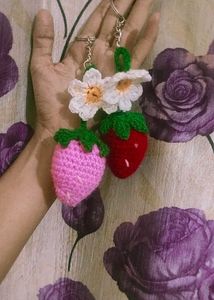 Cute Crochet Strawberry & Flower keychains
