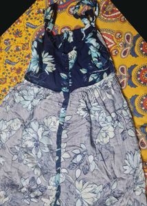 Navy Blue Floral Button-Down Mini Sundress