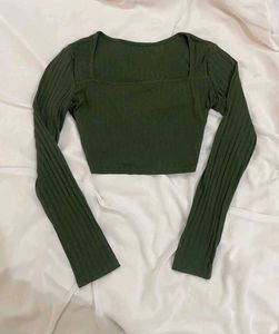 Ribbed Square Neck Long Sleeve Top