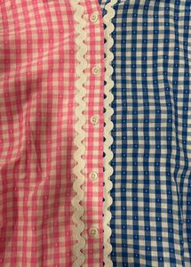 gingham/checked snatched pink and blue shirt