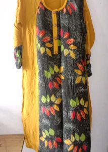 Yellow Kurta with Leaf Print