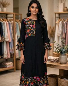 Elegant Black Floral Print Kurta