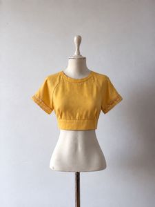 Yellow Cropped Top with Lace Trim