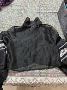 Sheer Black Button-Up Top with White Trim