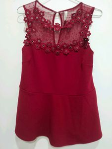 laced maroon peplum top for woman