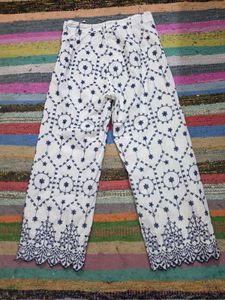 Embroidered White Palazzos with Mul lining