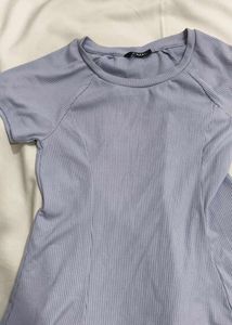 Light powder blue Ribbed A-Line Dress
