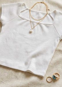 Ribbed Square Neck White Crop Top
