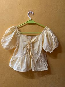 Cute butter Yellow Striped Puff Sleeve Top