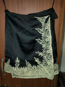 Black Lace Trim Wrap Mini Skirt