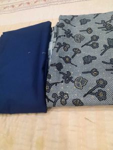 Unstitched Dress Material - Blue &amp; Floral Print