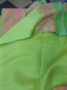 Vibrant Green Saree with Floral Border