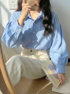 New with tag Korean Light Blue Puff Sleeve Blouse