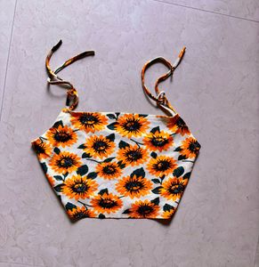 Sunflower Print Crop Top