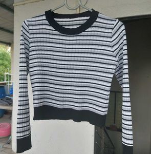 Striped Long Sleeve Cropped Sweater