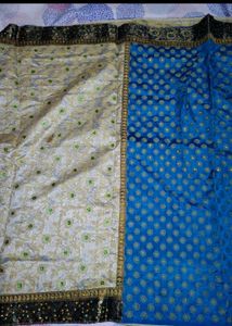 Elegant Beige &amp; Blue Silk Saree