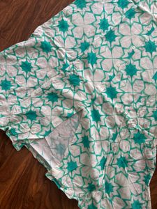 Elegant White &amp; Teal Printed Kurta
