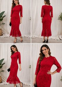 Elegant Red Lace Fishtail Dress