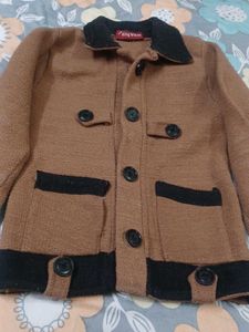 Brown &amp; Black Button-Up woollen Jacket