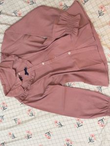 Pink Ruffled Neck Blouse