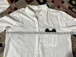 Chic White Mickey Mouse Pocket Shirt