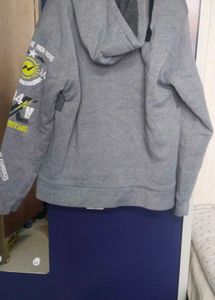 Grey Zipper Hoodie with Graphic Print