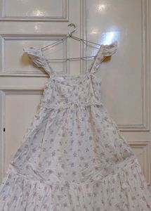 White Floral babydoll midi Dress