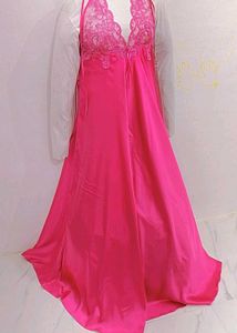 dubai Vibrant Pink Lace Trim Nightgown