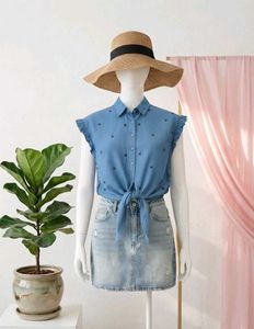 Denim Tie-Front Top