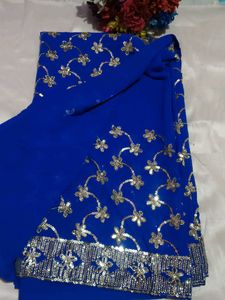 Royal Blue Embroidered Saree with blouse